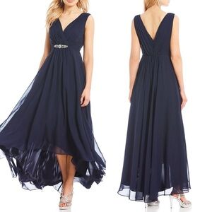 NEW Eliza J Embellished Jewel Rhinestone High/Low Chiffon Dress Navy Blue size 4